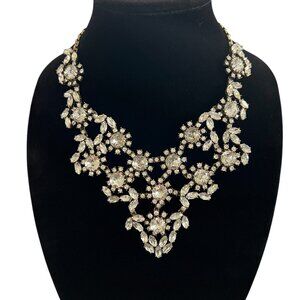 J Crew Czech Glass Crystal Floral Bib Statement Necklace Gold Plated Wedding WOW